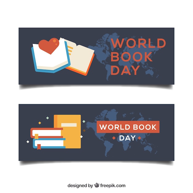 Free vector world book day banners in flat design