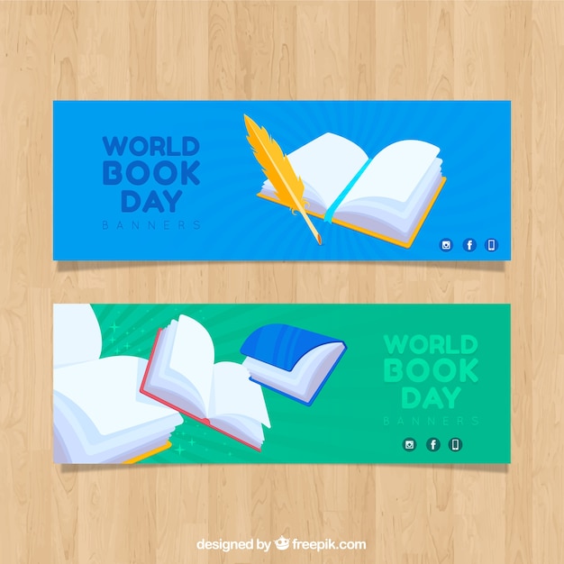 Free vector world book day banners in flat design