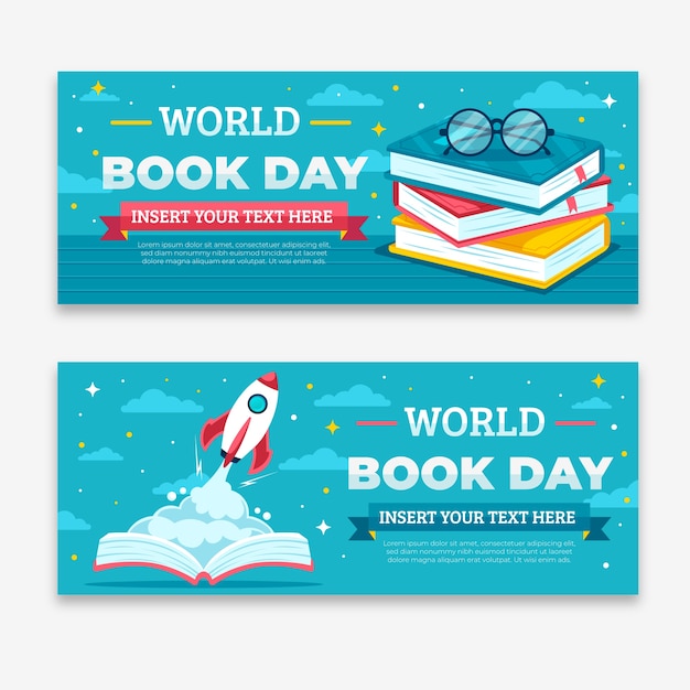 Free vector world book day banners flat design