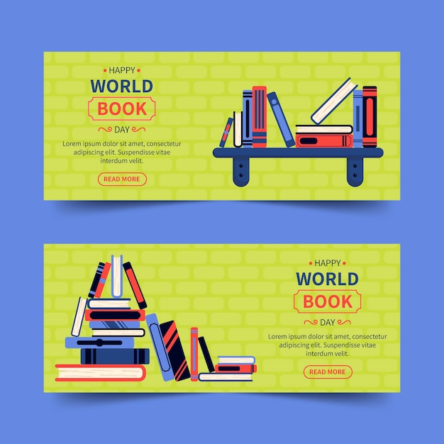 Free vector world book day banners in flat design