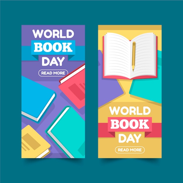 Free vector world book day banners in flat design