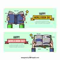 Free vector world book day banners in hand drawn style