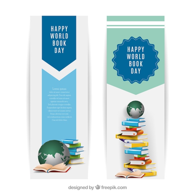 World book day banners in realistic design