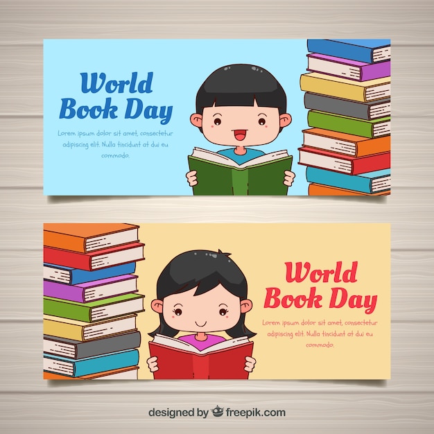 World book day banners with cute kids