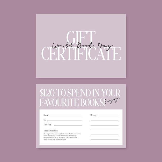 World book day gift certificate template