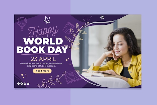 Free vector world book day horizontal banner template