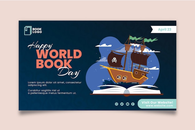 Free vector world book day horizontal banner template