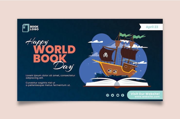 Free Vector world book day horizontal banner template