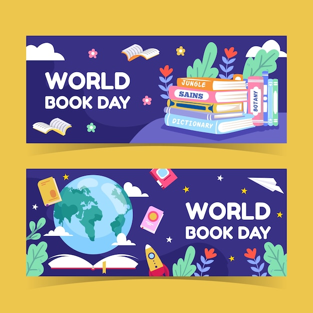 Free vector world book day horizontal banner template