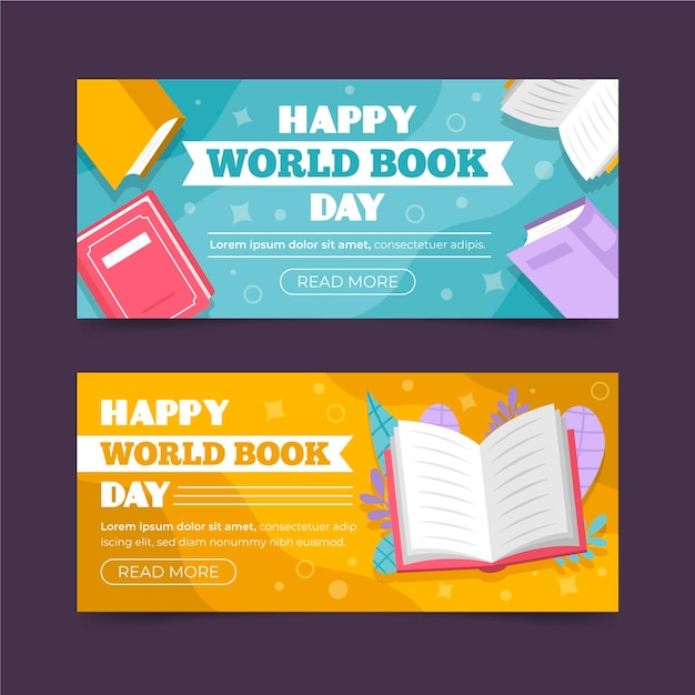 Free vector world book day horizontal banners collection