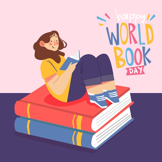 Vettore gratuito illustrazione di giorno del libro del mondo della lettura della ragazza