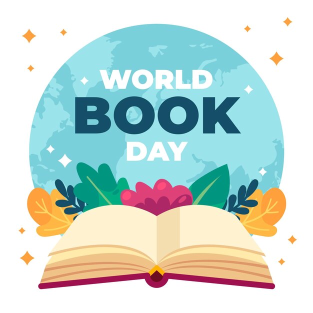 World book day illustration with book