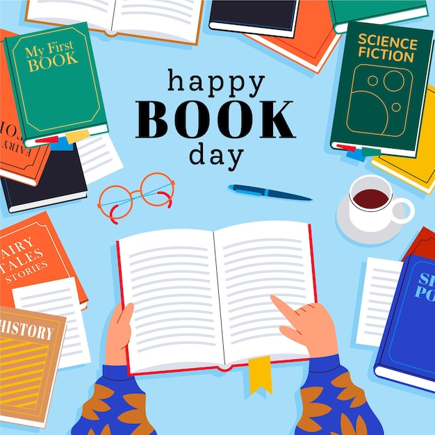 Бесплатное векторное изображение Иллюстрация всемирного дня книги с книгами
