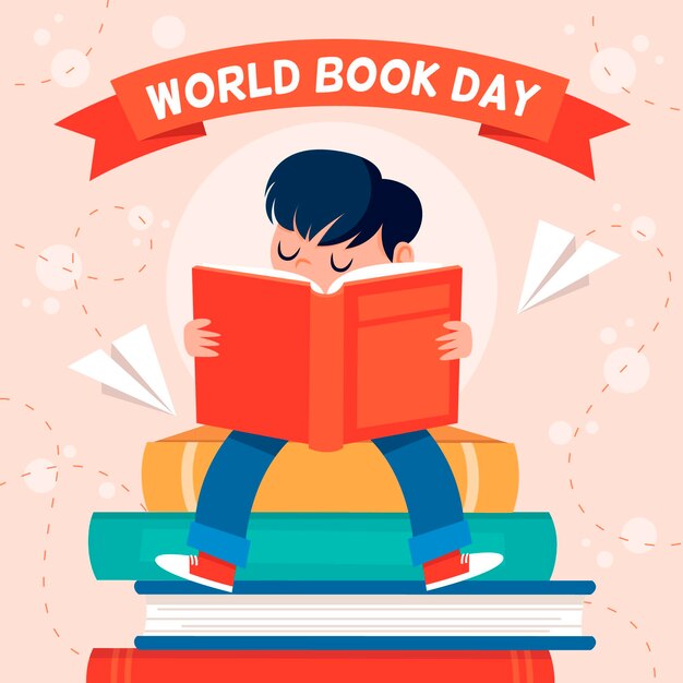 Иллюстрация всемирного дня книги с человеком, читающим