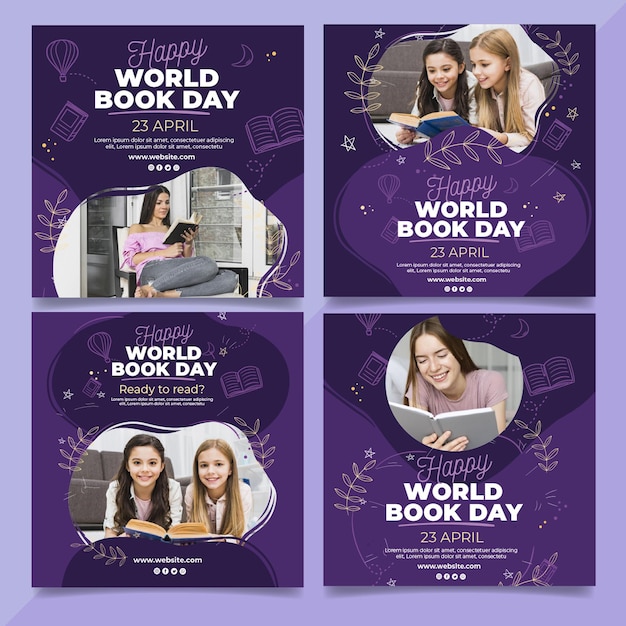 Free vector world book day instagram posts collection