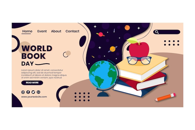 Free vector world book day landing page template