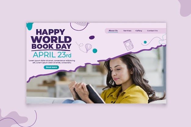 Free vector world book day landing page template