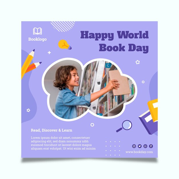 World book day square flyer template