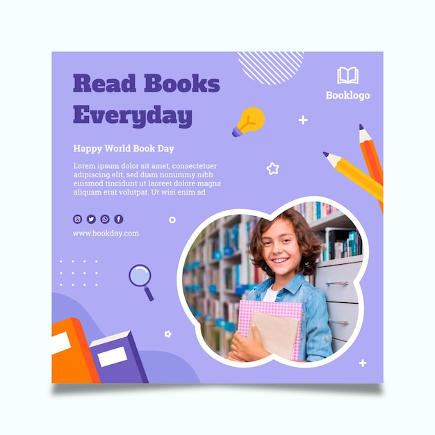 World book day square flyer template