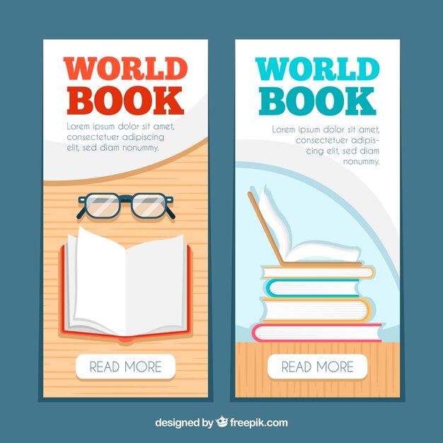 World book day vertical banners in flat design