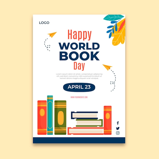 Free vector world book day vertical poster template