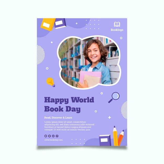 Free vector world book day vertical poster template