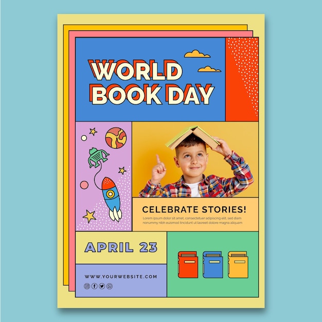 Free vector world book day vertical poster template