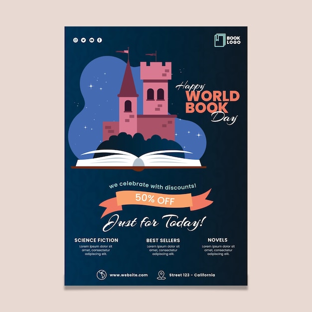 Modello di poster verticale della giornata mondiale del libro