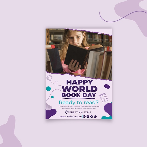 Vettore gratuito modello di poster verticale della giornata mondiale del libro