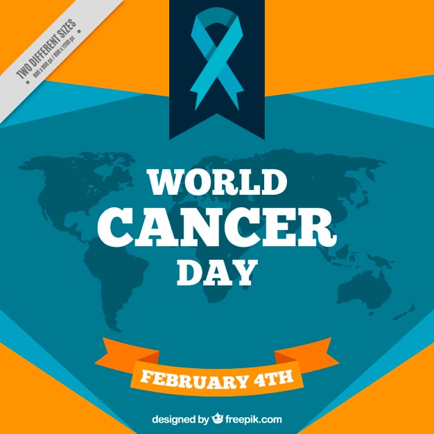 World cancer day background with ribbon and map