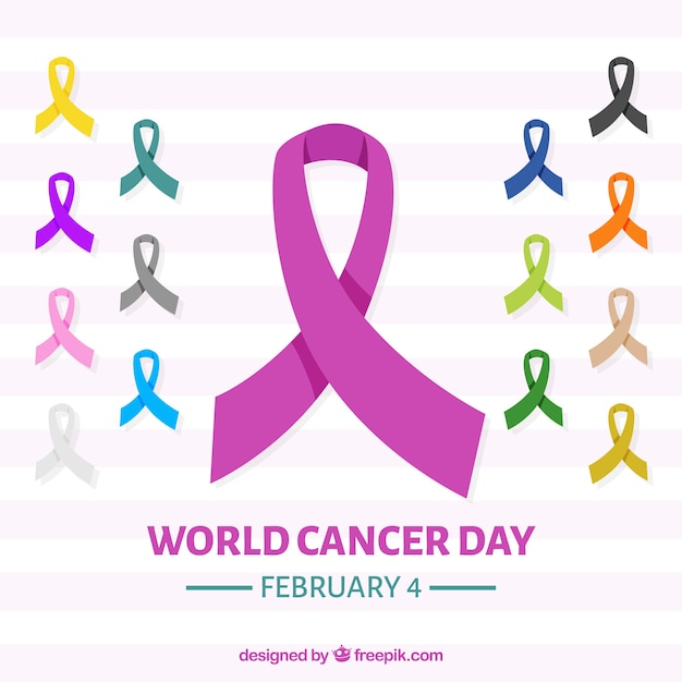 Free Vector world cancer day background with ribbons in different colors