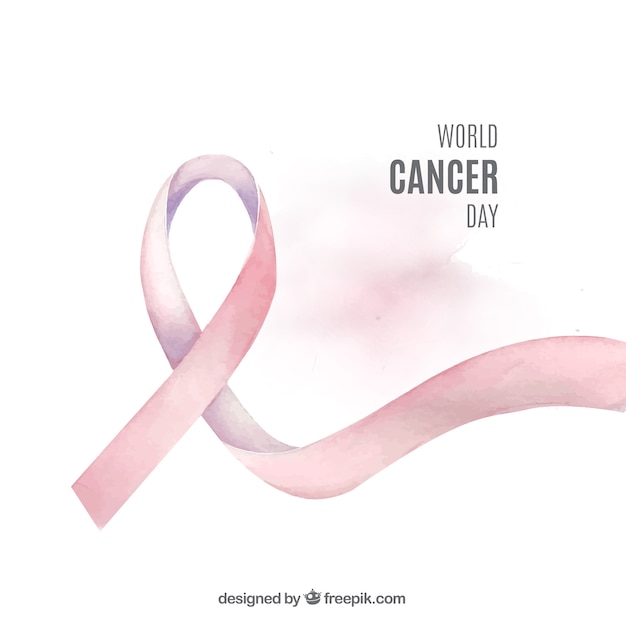 World cancer day background with watercolor pink ribbon