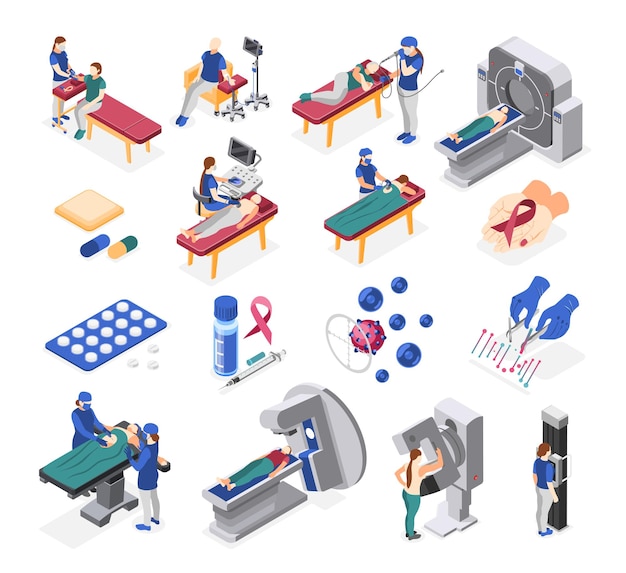 Free vector world cancer day isometric icons set with healthcare symbols isolated vector illustration