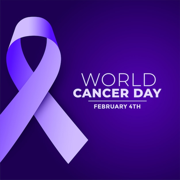 World cancer day purple realistic ribbon background