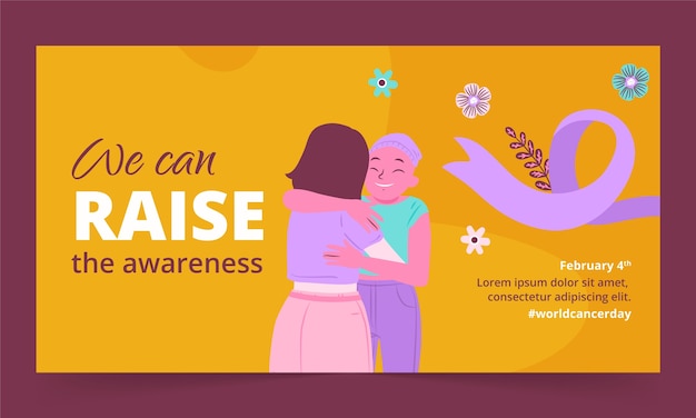 Бесплатное векторное изображение Рекламный шаблон всемирного дня борьбы против рака в социальных сетях