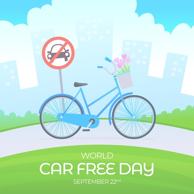 Free vector world car free day with bicycle