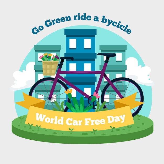 Free vector world car free day with bike