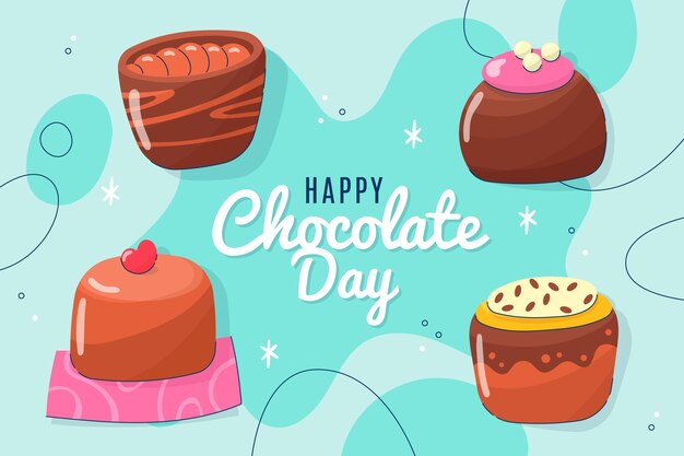 Fondo piatto disegnato a mano della giornata mondiale del cioccolato