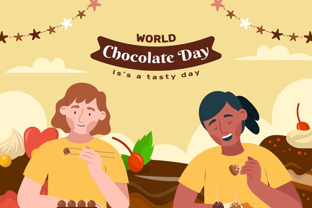 Vettore gratuito fondo piatto disegnato a mano della giornata mondiale del cioccolato