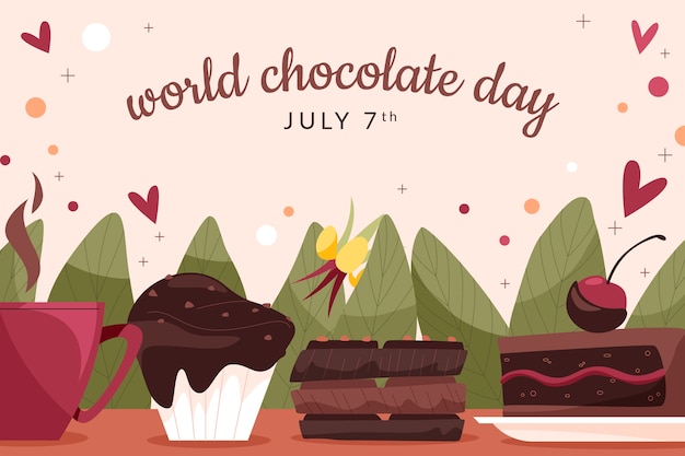 Fondo piatto disegnato a mano della giornata mondiale del cioccolato