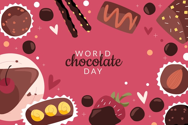 世界のチョコレートの日手描きフラット背景