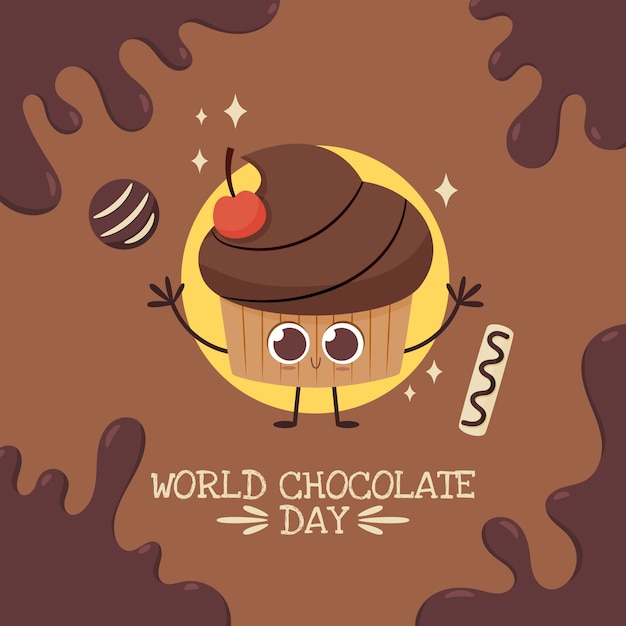 Illustrazione piana disegnata a mano della giornata mondiale del cioccolato