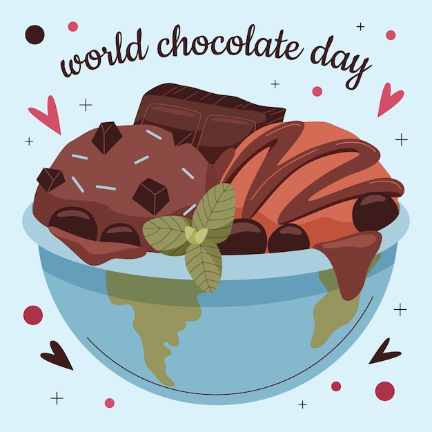 World chocolate day hand drawn flat illustration