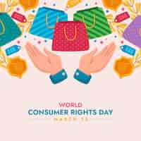 무료 벡터 손과 쇼핑백으로 세계 소비자 권리의 날 그림