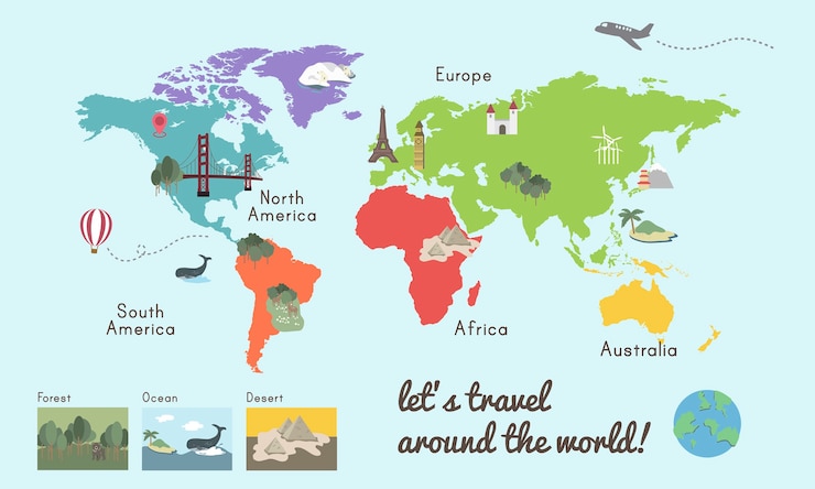Free Vector world continent map location graphic illustration