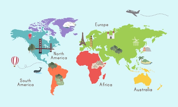 World continent map location graphic illustration