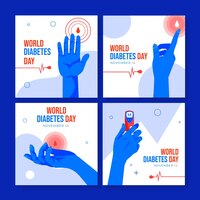 Free vector world diabetes day instagram post collection