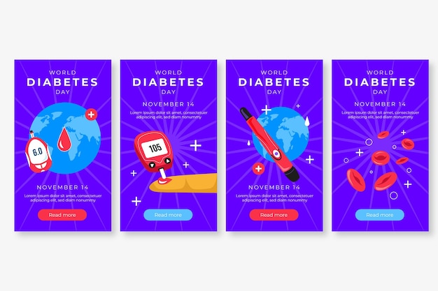 Free vector world diabetes day instagram story collection