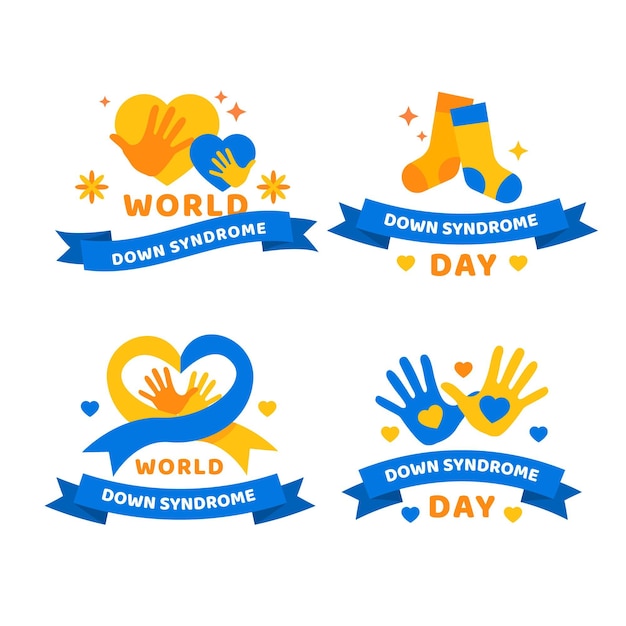 Vettore gratuito collezione di badge per la giornata mondiale della sindrome di down