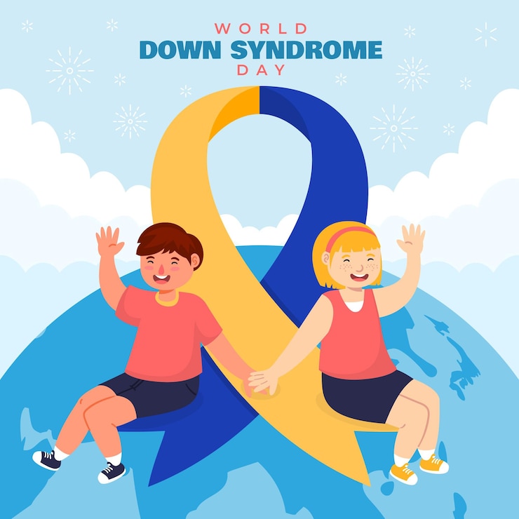 Free Vector world down syndrome day illustration with children and planet